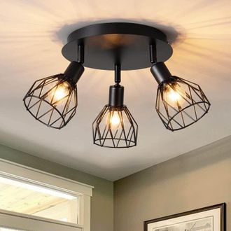 OEM Plafoniera 3 Faretti Orientabili, Faretto Da Soffitto Nero Con 3 Faretti Orientabili E Girevoli Attacco E14, Rampa Retr&ograve; Per Camera Da Letto Soggiorno