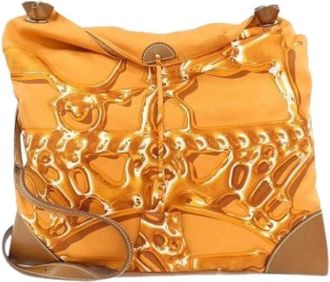 Herm&egrave;s Pre-owned Vintage Silk Shoulder Bag - Dames - Vintage Schoudertas - Oranje - ONE Size - Leer - Vintage