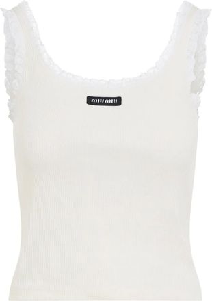 Miu Miu Top con bordo di pizzo - Bianco