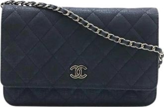 Chanel Pre-owned Matelasse Sparkle Leather Chain Wallet - Dames - Vintage Schoudertas - Blauw - ONE Size - Leer - Vintage