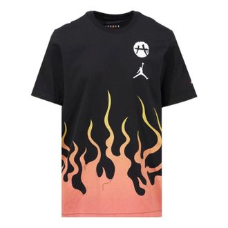 Nike Jordan Mens Air Jordan Brand x Hachimura Rui Crossover Flame Logo Printing Short Sleeve Us Edition Black T-Shirt DV3131-010