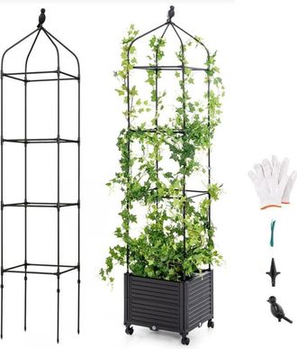 Costway Costway - Macetero de Jardín con Enrejado, Macetero de Jaula de Tomates con Autodrenaje y Ruedas para Enredaderas Trepadoras, Verduras, Flores