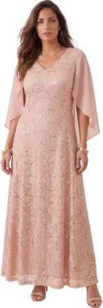 Roaman's Plus-Size Allover Lace Gown With Capelet in Pale Blush at Nordstrom, Size 22