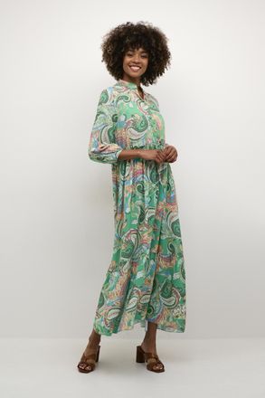 Cream Jurk A-shape green paisley multicolour