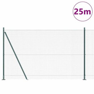Berkfield Home Green Welded Wire Fence with 13 Flanged Posts Green 1.4x25 m Steel