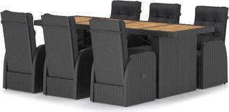 vidaXL Juego De Comedor De Jard&iacute;n 7 Piezas Rat&aacute;n Sint&eacute;tico Negro Vidaxl