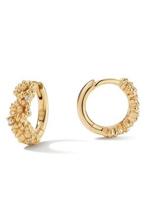 Made by Mary Cubic Zirconia Birthstone Flower Huggie Hoop Earrings in Gold April at Nordstrom