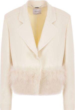 Blumarine Single Breasted Blazer - women - Elastane/Viscose/Viscose/Polyester/Feather - 42 - Neutrals