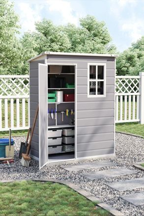 H&O Direct Plastic Outdoor Garden Storage Tool Shed in Grey