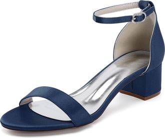 Generic Satin Bridal Shoes Womens Ankle Strap Low Block Heels Wedding Dress Shoe Formal Evening Prom Party Shoes 4.5Cm,Dark Blue,10 UK
