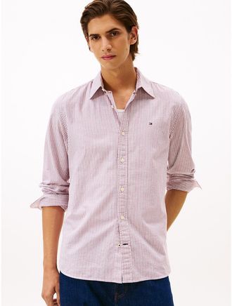 Tommy Hilfiger Mens Regular Fit Stripe Stretch Oxford Shirt - Red - XL