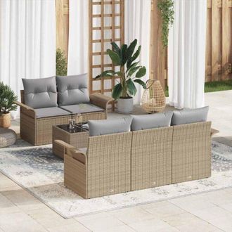vidaXL Conjunto De Sof&aacute; De Jard&iacute;n 6 Pcs Beige Polirat&aacute;n Vidaxl