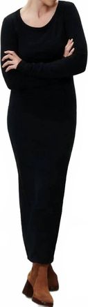 American Vintage Gamipy Long Sleeve Round Neck Fitted Dress In Noir