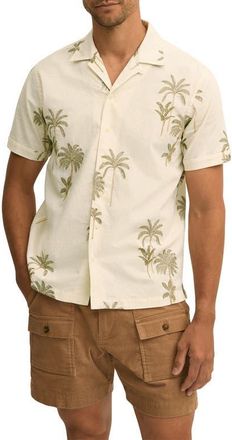 Brooks Brothers Embroidered Cotton & Linen Camp Shirt in White Brown at Nordstrom, Size Xx-Large