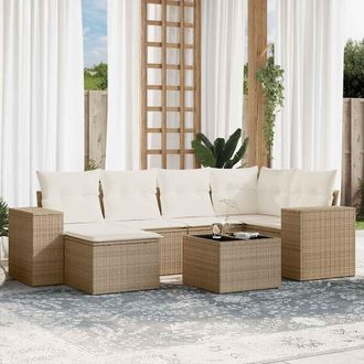 vidaXL Vidaxl - Set Sof&aacute;s De Jard&iacute;n 7 Piezas Y Cojines Rat&aacute;n Sint&eacute;tico Beige