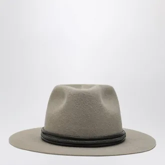Brunello Cucinelli Taupe felt fedora with leather band