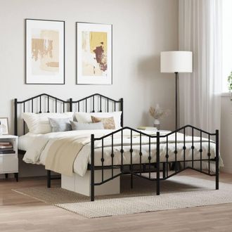 Berkfield Home Metal Bed Frame with Headboard & Footboard Black 135x190 cm Double
