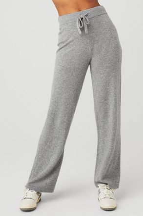 Alo | Cashmere High-Waist Jet Set Wide Leg Pants in Dove Grey Heather, Size: Medium