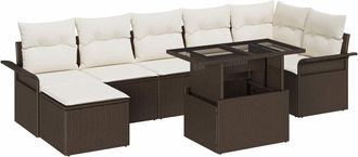 vidaXL Vidaxl - Conjunto De Sof&aacute; De Jard&iacute;n Con Coj&iacute;n 8 Pcs Marr&oacute;n Polirat&aacute;n