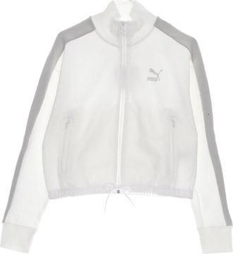 Puma Witte Cropped Turtleneck Sweatshirt Track Jacket - Dames - Vesten met rits - Wit - S - Katoen - Hoodies & sweatvesten