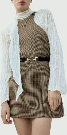 Mango Gina Knot Detail Houndstooth Microcheck Dress in Medium Brown at Nordstrom, Size 10