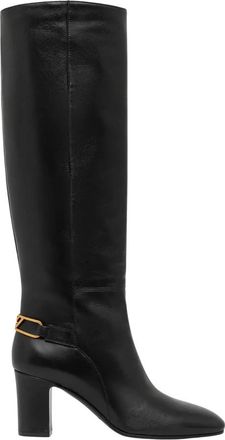 Emporio Armani Nappa Leren Laarzen met Band en Adelaar Plaquette - Dames - Laarzen met Hak - Zwart - 37 EU - Leer - Schoenen