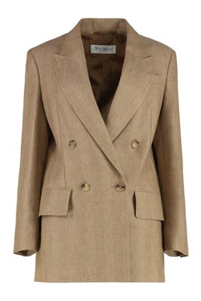 Max Mara Brown Double-Breasted Linen Blazer