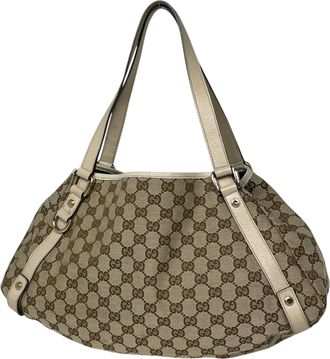 Gucci Beige Gg Canvas Leather Tote Bag (Pre-Owned)