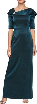 Alex Evenings Foldover Column Gown in Teal at Nordstrom, Size 14