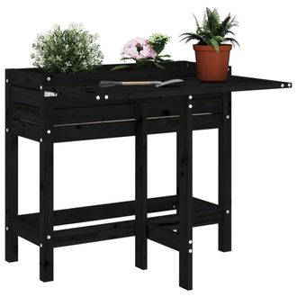 vidaXL Jardinera Con Tapa Plegable Madera Maciza De Pino Negro Vidaxl