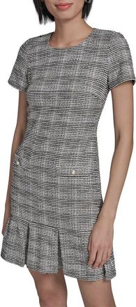 Karl Lagerfeld Pleated Metallic Tweed Minidress in Black Soft White at Nordstrom, Size 14