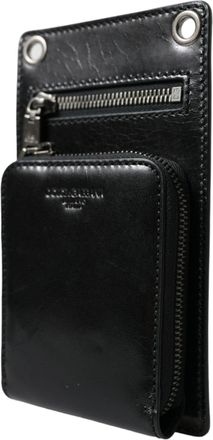 Dolce & Gabbana Wallet Black Horse Leather Zip Logo Cross Body Phone Mens Slot