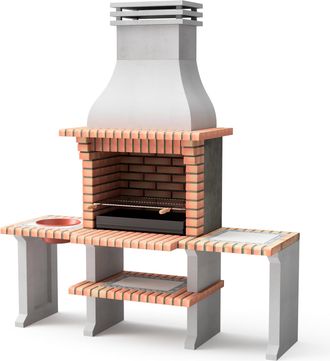 Movelar Barbacoa De Obra Prefabricada De Le&ntilde;a Y Carb&oacute;n Modelo New Azores Plus Xl (gris, Naranja - 210 X 81 X 250 Cm) Ref: 3509/5 - Cocina De Exterior Con Parr