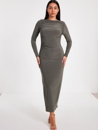 Quiz Ity Long Sleeve Maxi Dress in Khaki at Nordstrom, Size 12