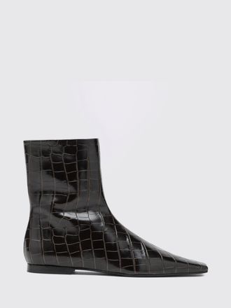 Toteme Croc-Effect Leather Ankle Boots with Tapered Toe and Low Heel