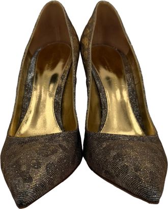 Gianvito Rossi Pre-owned Womens 105 Pointed Toe Pumps in Gold Metallic Glitter - Silver - Size 38.5 EU/IT