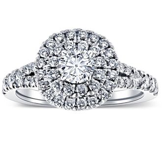 Pompeii3 1 1/4 Ct TW Lab Grown Diamond Cushion Halo Engagement Ring in White Gold