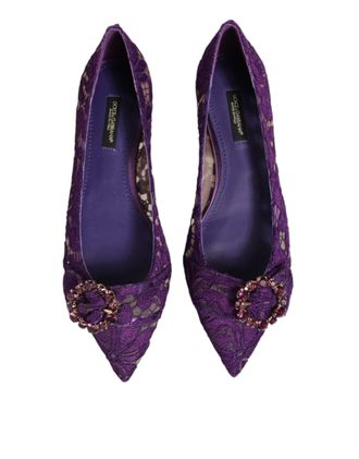 Dolce & Gabbana Womens Purple Taormina Lace Crystals Flats Shoes Co+pa+se+vi
