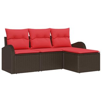 vidaXL Juego De Sof&aacute; Con Coj&iacute;n 4 Pcs Marr&oacute;n Y Rojo Rat&aacute;n Sint&eacute;tico Vidaxl