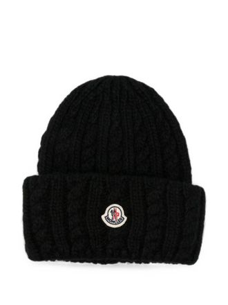 Moncler Black Knitted Beanie Cap