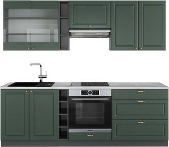 Vicco Mueble De Cocina Fame-line, Verde-dorado Casa De Campo/antracita, 235 Cm, Et M&aacute;rmol, Vicco