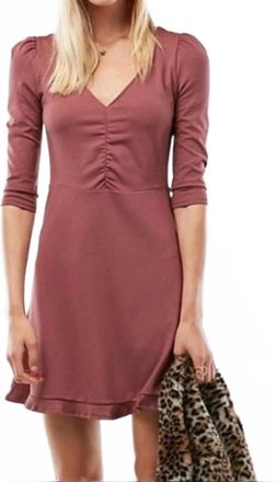 Express V-Neck Ruffle Hem Fit & Flare Dress In Mauve