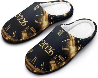Generic Champagne 2026 New Years Fashion Cotton Slippers for Women Memory Foam House Slippers Non-Slip House Bedroom Shoes