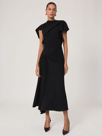 Reiss Black Asymmetric Draped Midi Dress, 12