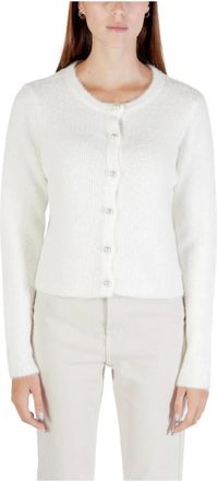 Only Only, Truien & Vesten, Dames, Wit, L, Ronde Hals Gebreide Top met Lange Mouwen