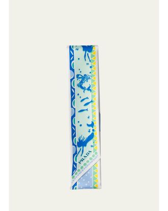 Prada Double Match Mermaid-Print Silk Twill Skinny Scarf
