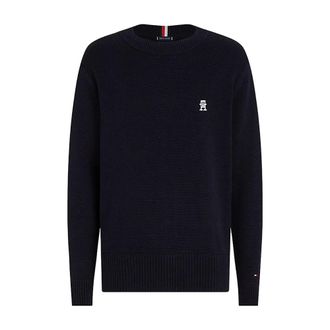 Tommy Hilfiger Round-neck Knitwear, male, Blue, Size: L Midweight Cotton Crew Neck