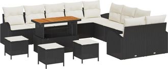 vidaXL Garden Sofa Set with Cushion 14 pcs Black Poly rattan Vidaxl
