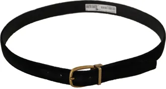 Dolce & Gabbana Black Velvet Leather Gold Tone Metal Buckle Mens Belt