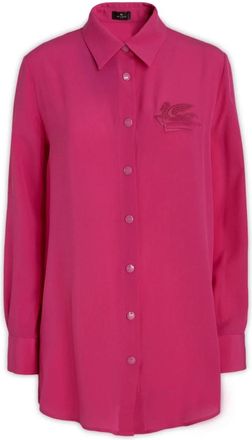 Etro Zijden Cr&ecirc;pe de Chine Shirt met Pegasus Applicatie - Dames - Overhemden - Roze - XS - Overhemden